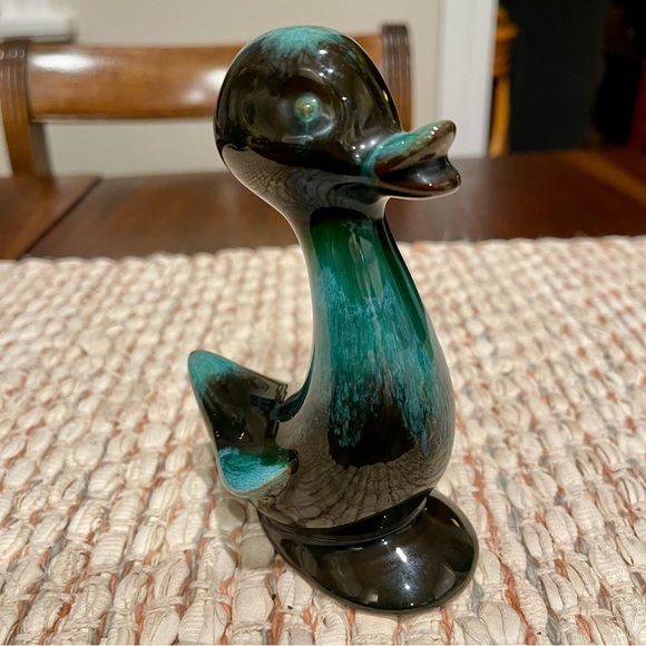 Blue Mountain Pottery Duck Figure Redware Green Black Drip Glaze Mid Century - Picture 6 of 14